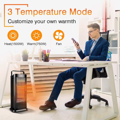  Trustech Space Heater - Portable Electric Heater with Remote Ocillating Ceramic Heater with Thermostat 12h Timer 3 Mode Safe Tip-Over & Overheat, Efficient Fan Heater for Indoor Us