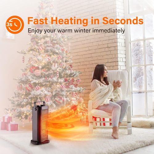  TRUSTECH Ceramic Space Heater for office - Portable Electric Space Heater Fan W/ Tip-Over Overheat Protection 750W/1500W Adjustable Thermostat 120° Oscillating for Small Room Home Indoor Be