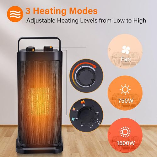  TRUSTECH Ceramic Space Heater for office - Portable Electric Space Heater Fan W/ Tip-Over Overheat Protection 750W/1500W Adjustable Thermostat 120° Oscillating for Small Room Home Indoor Be