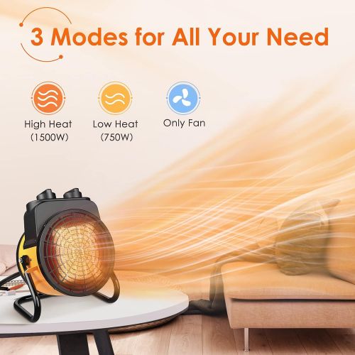  TRUSTECH Space Heater, Portable Heater Fan, 1500W Electric Heater with 3 Modes, 3s Fast Heat, Thermostat with Overheat Protection, Electric Heaters for Home, Heaters for Indoor Use, 2 in 1