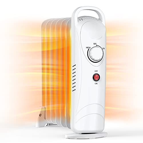  TRUSTECH Oil Filled Radiator Heater, 700W Electric Space Heater with Thermostat, Overheat Protection, Portable Oil Heater for Indoor Use, Quiet Indoor Portable Heater for Home and Office