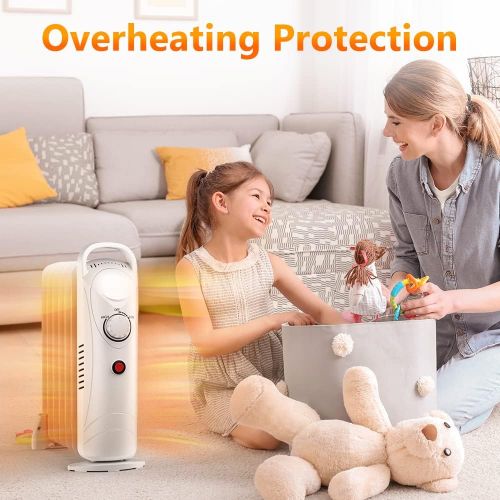 TRUSTECH Oil Filled Radiator Heater, 700W Electric Space Heater with Thermostat, Overheat Protection, Portable Oil Heater for Indoor Use, Quiet Indoor Portable Heater for Home and Office
