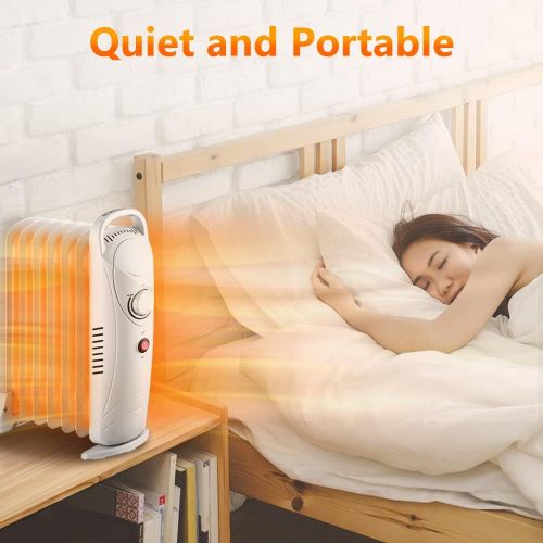  TRUSTECH Oil Filled Radiator Heater, 700W Electric Space Heater with Thermostat, Overheat Protection, Portable Oil Heater for Indoor Use, Quiet Indoor Portable Heater for Home and Office