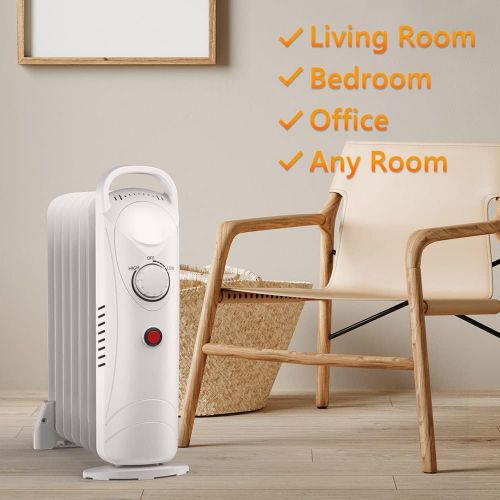  TRUSTECH Oil Filled Radiator Heater, 700W Electric Space Heater with Thermostat, Overheat Protection, Portable Oil Heater for Indoor Use, Quiet Indoor Portable Heater for Home and Office