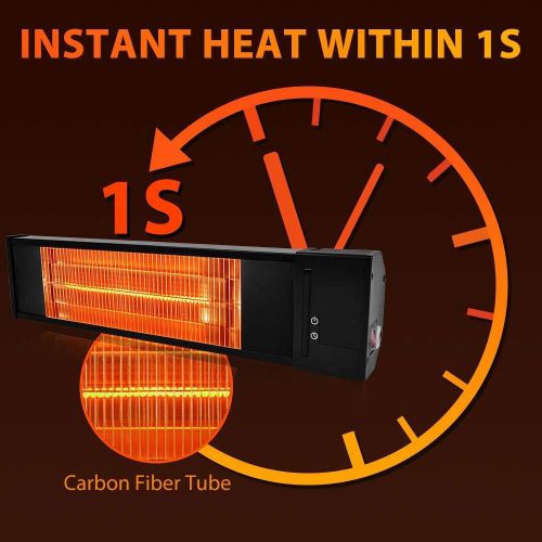  Outdoor Patio Heater, TRUSTECH 1500W Infrared Heater, Indoor/Outdoor Heater w/1s-Fast Heat & Remote Control, 24H Timer Overheat Protection, Super Quite Waterproof Wall Heater for P