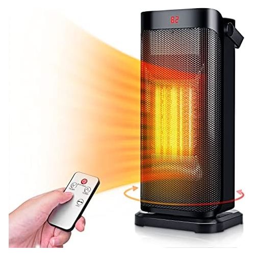  Trustech Space Heaters for Indoor Use - 1500W Fast-heating Ceramic Heater w/ Remote 3 Mode Quiet Portable Oscillating Electric Heater w/ 12H Timer, Tip-Over & Overheating Protectio