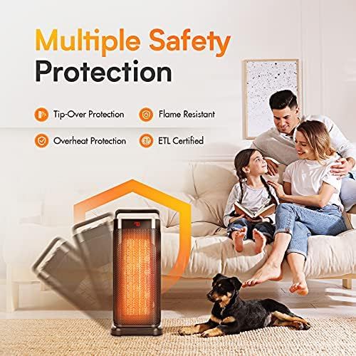  Trustech Space Heaters for Indoor Use - 1500W Fast-heating Ceramic Heater w/ Remote 3 Mode Quiet Portable Oscillating Electric Heater w/ 12H Timer, Tip-Over & Overheating Protectio