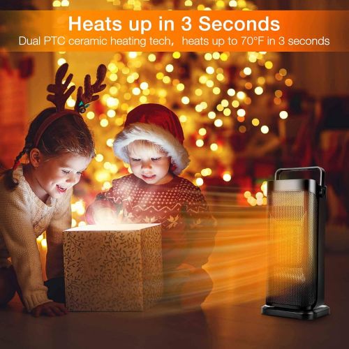  TRUSTECH Electric Space Heater for Office, 1500W Portable Ceramic Heater for Indoor Use, 120°Oscillating Tower Bathroom Heater with Thermostat, Safe, Fast Heating, Tip-over & Overheat Prote