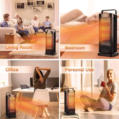  TRUSTECH Electric Space Heater for Office, 1500W Portable Ceramic Heater for Indoor Use, 120°Oscillating Tower Bathroom Heater with Thermostat, Safe, Fast Heating, Tip-over & Overheat Prote