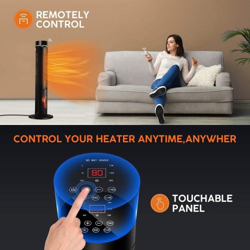  TRUSTECH Electric Space Heater for Large Room - 36 Ceramic Tower Space Heater for Whole Room Heating w/ Thermostat, Fast Heating,3D Realistic Flame, Oscillating, Remote Control, Energy Effi