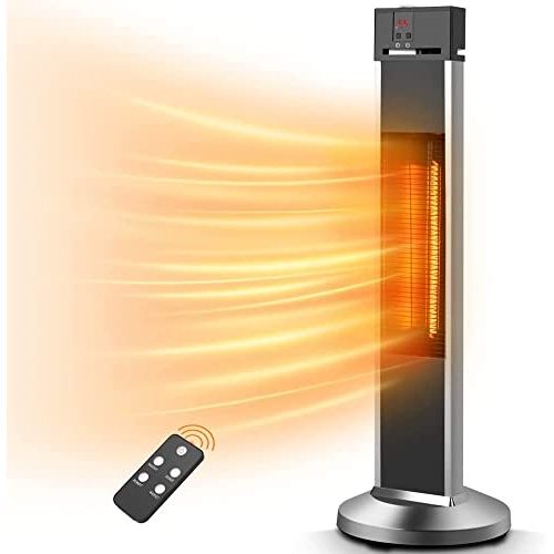  Patio Heater-Trustech Space Heater Infrared Heater w/Remote, 24 Timing Auto Shut Off Radiant Heater, 500/1000/1500W, Super Quiet 3s Instant Warm Vertical Electric Heater for Big Ro