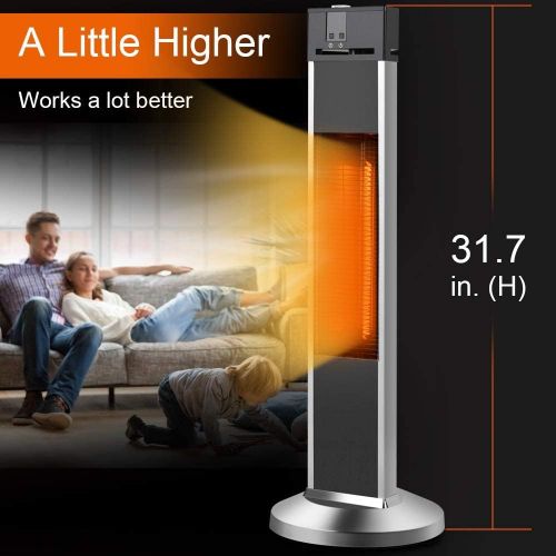  Patio Heater-Trustech Space Heater Infrared Heater w/Remote, 24 Timing Auto Shut Off Radiant Heater, 500/1000/1500W, Super Quiet 3s Instant Warm Vertical Electric Heater for Big Ro