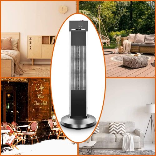  Patio Heater-Trustech Space Heater Infrared Heater w/Remote, 24 Timing Auto Shut Off Radiant Heater, 500/1000/1500W, Super Quiet 3s Instant Warm Vertical Electric Heater for Big Ro