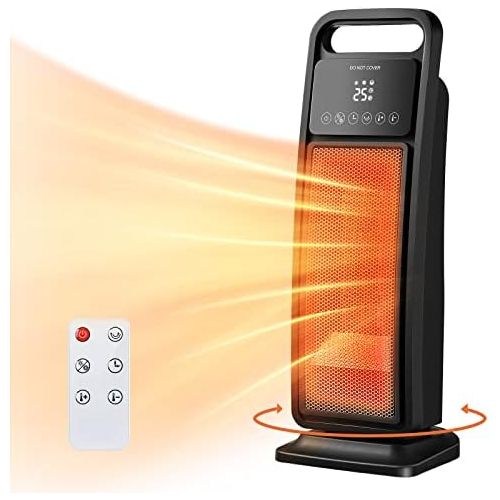  Trustech Electric Space Heater for Indoor Use, 1500W Fast-heating 60°Oscillating Ceramic Space Heater with Remote Thermostat Tip-over Overheat Protection Space Heater w/ 12H Timer