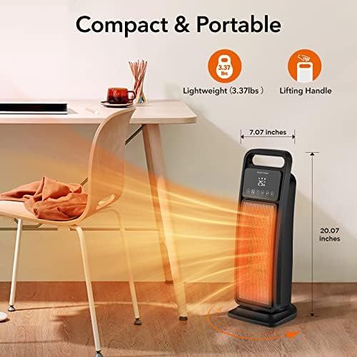  Trustech Electric Space Heater for Indoor Use, 1500W Fast-heating 60°Oscillating Ceramic Space Heater with Remote Thermostat Tip-over Overheat Protection Space Heater w/ 12H Timer