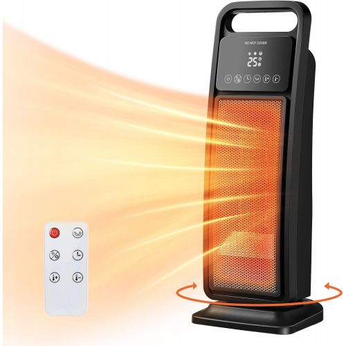  Trustech Electric Space Heater for Indoor Use, 1500W Fast-heating 60°Oscillating Ceramic Space Heater with Remote Thermostat Tip-over Overheat Protection Space Heater w/ 12H Timer