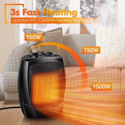  TRUSTECH Space Heater, 1500W Ceramic Desk Space Heaters for Indoor Use, 3s Fast Heating Electric Space Heater with Thermostat, 3 Modes, Tip-over & Overheat Protection, Portable Sma