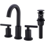 TRUSTMI 2-Handle 8 inch Widespread Bathroom Sink Faucet with Pop Up Drain and cUPC Faucet Supply Hoses, Matte Black Basin Faucet Mixer Taps