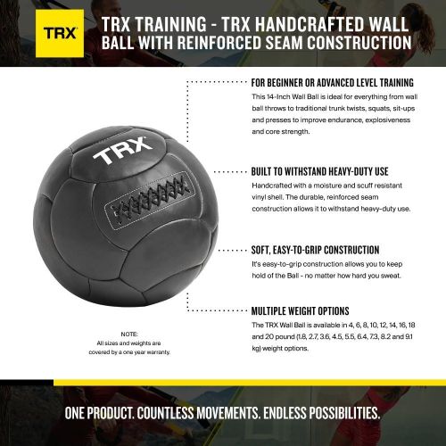  TRX Training Handcrafted Wall Ball with Reinforced Seam Construction, 20 Pounds (9.1 kg)