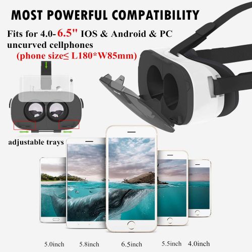  TSANGLIGHT VR Glasses Virtual Reality Goggle, 3D VR Headset wRemote Fit for iPhone Xs MAX XR Samsung Galaxy Note 9 8 5 S9 S8 S7 Edge LG G 7 Stylo 4 3 2 Google Pixel 2 3 XL, VR Headset for Ki