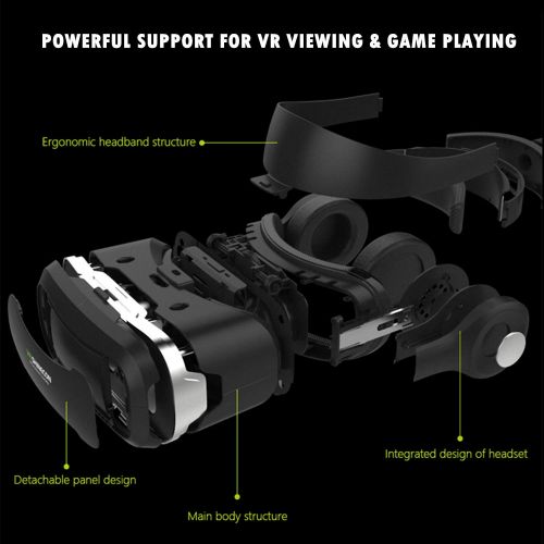  TSANGLIGHT Virtual Reality Headset VR Glasses, New VR Viewer wHeadphones Fit for iPhone Xs X 8 7 6 Plus Samsung Galaxy S9 S8 S7 S6 Edge Note5 for 3D Movie Game, 3D VR Goggle for iOS & Androi