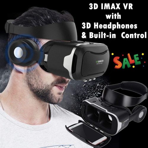  TSANGLIGHT Virtual Reality Headset VR Glasses, New VR Viewer wHeadphones Fit for iPhone Xs X 8 7 6 Plus Samsung Galaxy S9 S8 S7 S6 Edge Note5 for 3D Movie Game, 3D VR Goggle for iOS & Androi