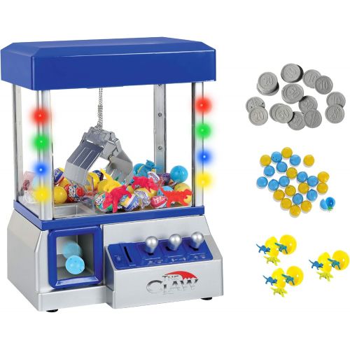  TSF TOYS Claw Game Machine-Kids Mini Arcade Grabber- Toy Candy Dispenser Crane Toy-with LED Lights and Adjustable Sound SwitchBonus 24 Prizes (Blue)