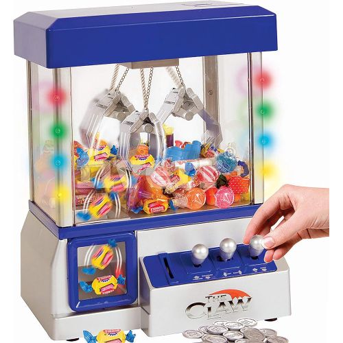  TSF TOYS Claw Game Machine-Kids Mini Arcade Grabber- Toy Candy Dispenser Crane Toy-with LED Lights and Adjustable Sound SwitchBonus 24 Prizes (Blue)