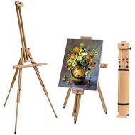 T-SIGN Wood Painting Easel Stand, Portable Art Floor Tripod Beech Easel, Foldable Design, Adjustable Height 36.5 to 75.5 Inches, Adjustable Large Tray for Painting, Sketching, Disp