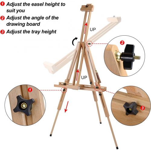  T-SIGN Wood Painting Easel Stand, Portable Art Floor Tripod Beech Easel, Foldable Design, Adjustable Height 36.5 to 75.5 Inches, Adjustable Large Tray for Painting, Sketching, Disp