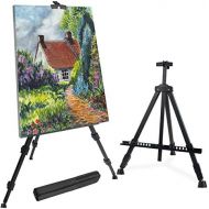 T-Sign 72 Tall Display Easel Stand, Aluminum Metal Tripod Art Easel Adjustable Height from 22-72”, Extra Sturdy for Table-Top/Floor Painting, Drawing and Display with Bag, Black