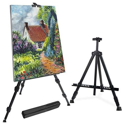  T-Sign 72 Tall Display Easel Stand, Aluminum Metal Tripod Art Easel Adjustable Height from 22-72”, Extra Sturdy for Table-Top/Floor Painting, Drawing and Display with Bag, Black