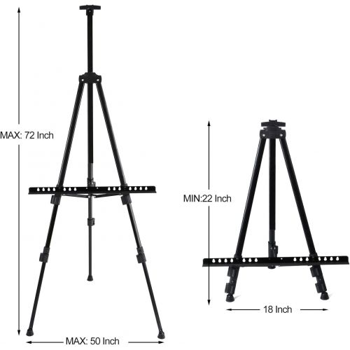  T-Sign 72 Tall Display Easel Stand, Aluminum Metal Tripod Art Easel Adjustable Height from 22-72”, Extra Sturdy for Table-Top/Floor Painting, Drawing and Display with Bag, Black