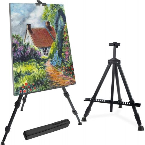  T-Sign 72 Tall Display Easel Stand, Aluminum Metal Tripod Art Easel Adjustable Height from 22-72”, Extra Sturdy for Table-Top/Floor Painting, Drawing and Display with Bag, Black