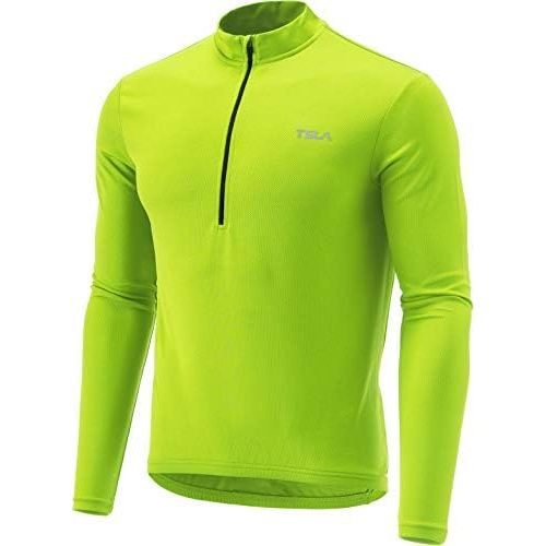  TSLA Mens Long Sleeve Bike Cycling Jersey, Quick Dry Breathable Reflective Biking Shirts with 3 Rear Pockets