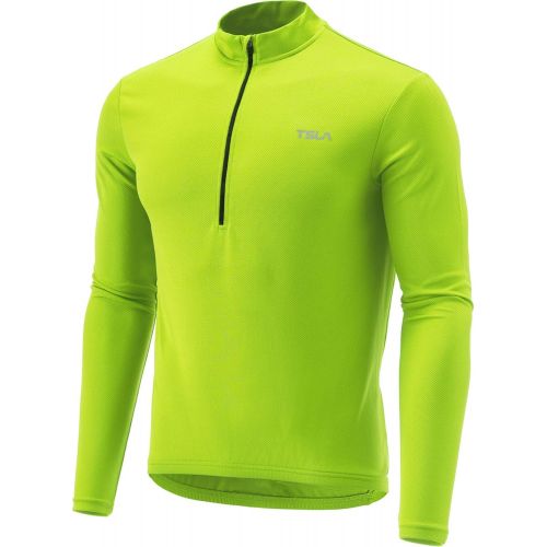  TSLA Mens Long Sleeve Bike Cycling Jersey, Quick Dry Breathable Reflective Biking Shirts with 3 Rear Pockets