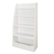 TSR Kids Bookshelf and Storage 4 Shelves and Bin Kids Organizer 4  Tier Organizer White Casual Bookcase for Toys, Wooden Bookcase and E- Book