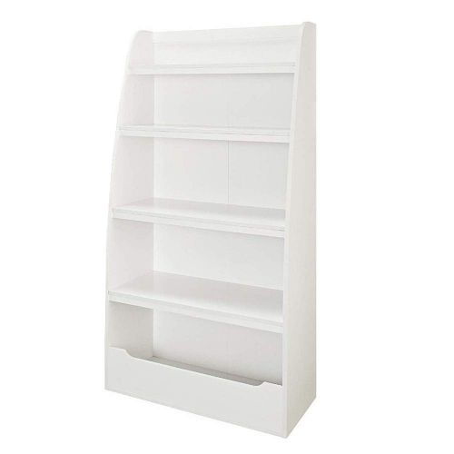  TSR Kids Bookshelf and Storage 4 Shelves and Bin Kids Organizer 4  Tier Organizer White Casual Bookcase for Toys, Wooden Bookcase and E- Book