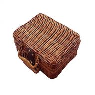TSY Retro Wicker Suitcase,Brown Wicker Picnic Basket Rattan Storage Box Travel Suitcase