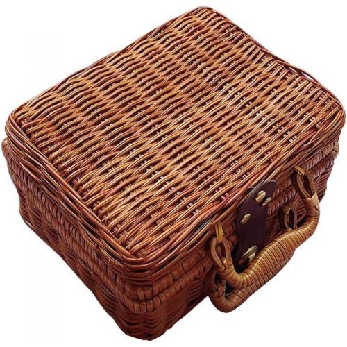  TSY Retro Wicker Suitcase,Brown Wicker Picnic Basket Rattan Storage Box Travel Suitcase