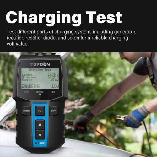  TT TOPDON Car Battery Tester 12V Load Tester, TOPDON BT100 100-2000 CCA Automotive Alternator Tester Digital Auto Battery Analyzer Charging Cranking System Tester for Car Truck Motorcycle AT