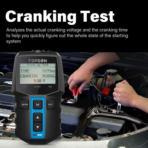  TT TOPDON Car Battery Tester 12V Load Tester, TOPDON BT100 100-2000 CCA Automotive Alternator Tester Digital Auto Battery Analyzer Charging Cranking System Tester for Car Truck Motorcycle AT