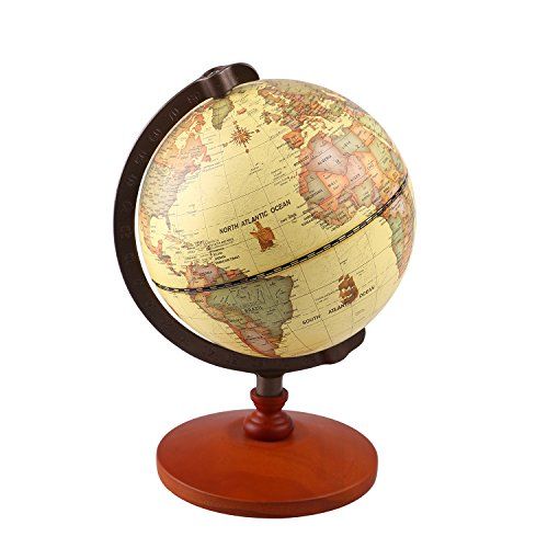  [아마존베스트]TTKTK Mini Vintage World Globe Antique Decorative Desktop Globe Rotating Earth Geography Globe Wooden Base Educational Globe Wedding Gift with Magnifying Glass