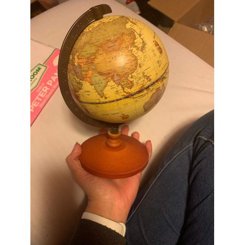  [아마존베스트]TTKTK Mini Vintage World Globe Antique Decorative Desktop Globe Rotating Earth Geography Globe Wooden Base Educational Globe Wedding Gift with Magnifying Glass