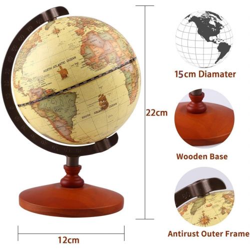  [아마존베스트]TTKTK Mini Vintage World Globe Antique Decorative Desktop Globe Rotating Earth Geography Globe Wooden Base Educational Globe Wedding Gift with Magnifying Glass