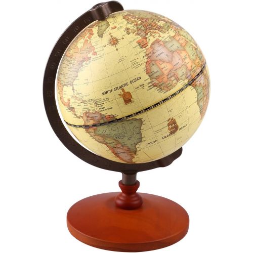  [아마존베스트]TTKTK Mini Vintage World Globe Antique Decorative Desktop Globe Rotating Earth Geography Globe Wooden Base Educational Globe Wedding Gift with Magnifying Glass