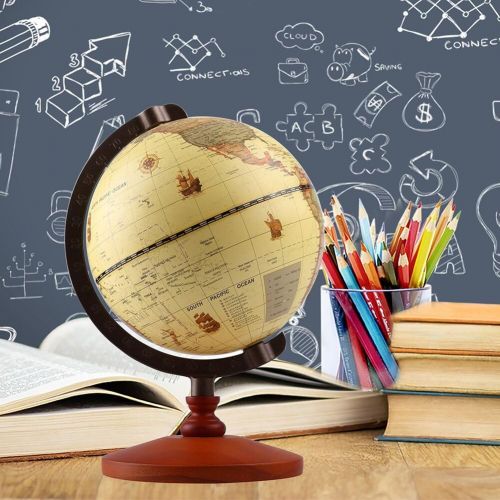  [아마존베스트]TTKTK Mini Vintage World Globe Antique Decorative Desktop Globe Rotating Earth Geography Globe Wooden Base Educational Globe Wedding Gift with Magnifying Glass