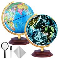 [아마존베스트]TTKTK Illuminated World Globe for Kids with Wooden Base - Night View Stars Constellation Pattern Globe with Detailed Colorful World Map,Built-in LED Bulb, Educational Gift, Night S