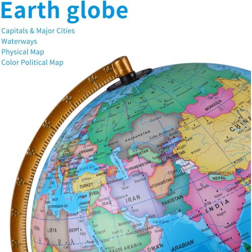  [아마존베스트]TTKTK Illuminated World Globe for Kids with Wooden Base - Night View Stars Constellation Pattern Globe with Detailed Colorful World Map,Built-in LED Bulb, Educational Gift, Night S