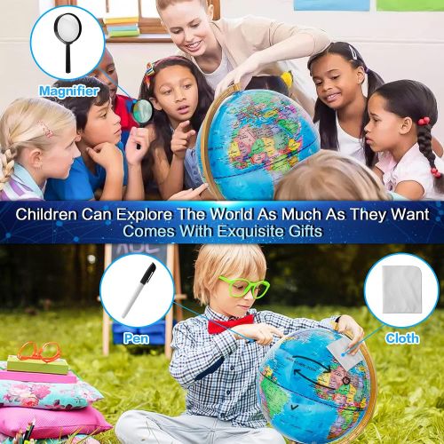  [아마존베스트]TTKTK Illuminated World Globe for Kids with Wooden Base - Night View Stars Constellation Pattern Globe with Detailed Colorful World Map,Built-in LED Bulb, Educational Gift, Night S